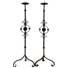 Antique Pair of Mid-19th Century Wrought Iron Torcheres Candlesticks