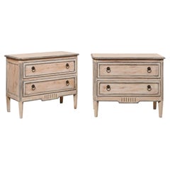Pair Mid-20th C. Carved & Painted Two-Drawer Chests with Gustavian Influences