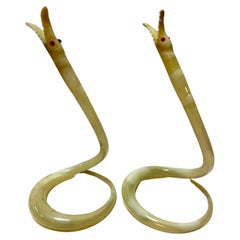 Pair Mid 20th Century 1950's Murano Handblown Glass Hollow Snake Sculptures