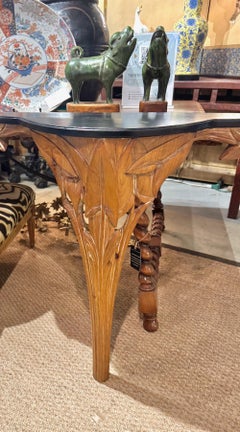 Pair Mid-20th Century Carved Leaf Consoles, Style of Serge Roche