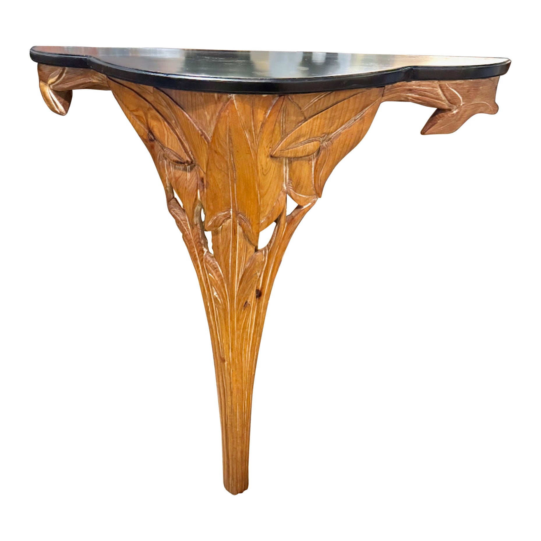 Pair Mid-20th Century Carved Leaf Consoles, Style of Serge Roche For Sale