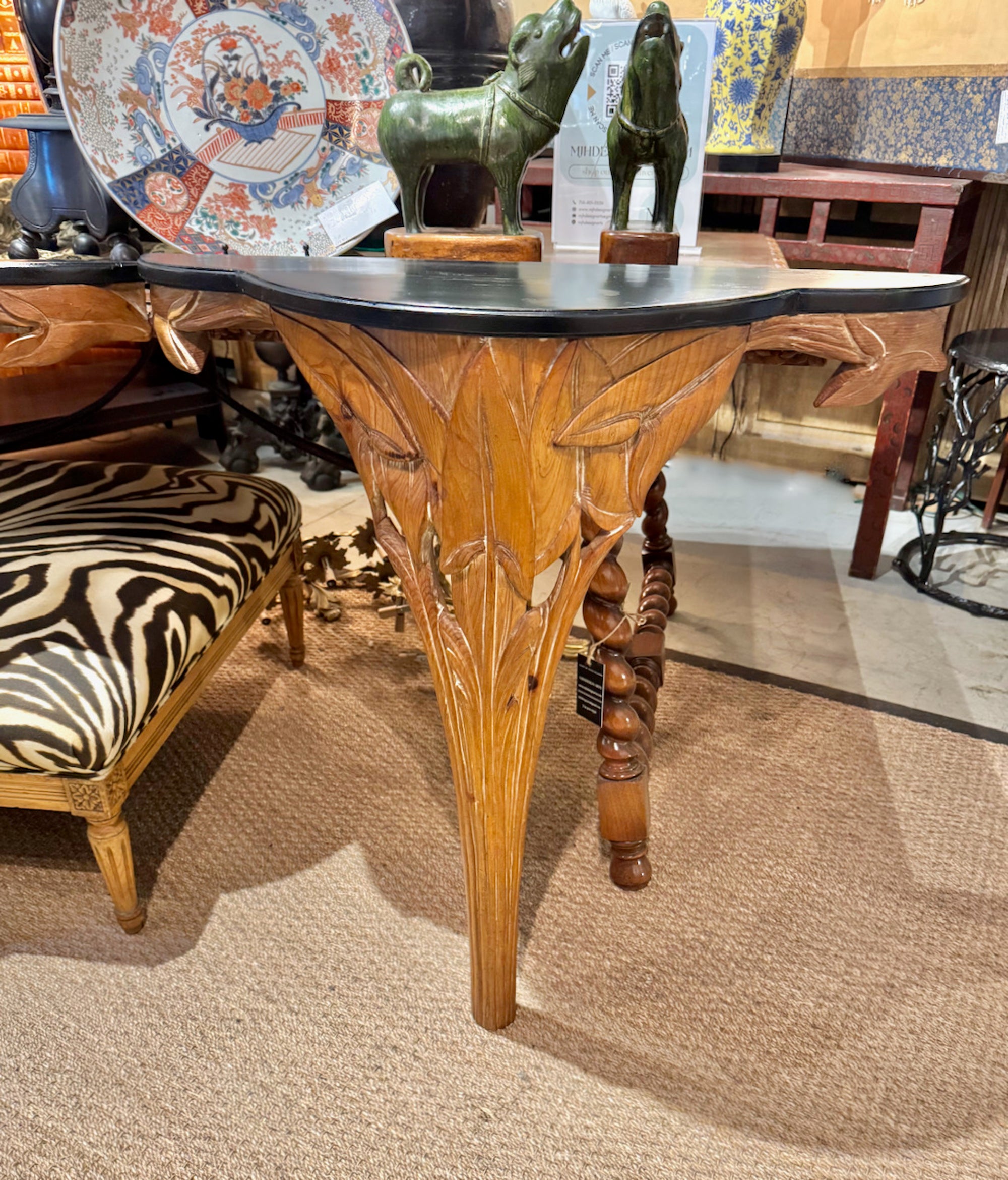 Pair Mid-20th Century Carved Leaf Consoles, Style of Serge Roche For Sale