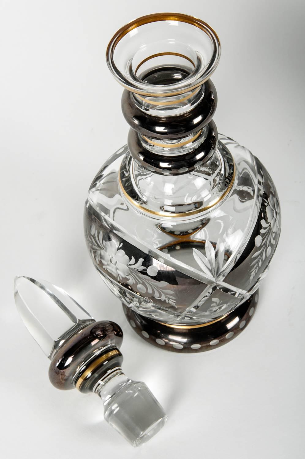 Pair of Mid-20th Century Cut Crystal Decanter Service In Good Condition In Tarry Town, NY