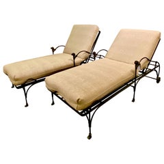 Pair Mid-20th Century Forged Iron Chaises Longues
