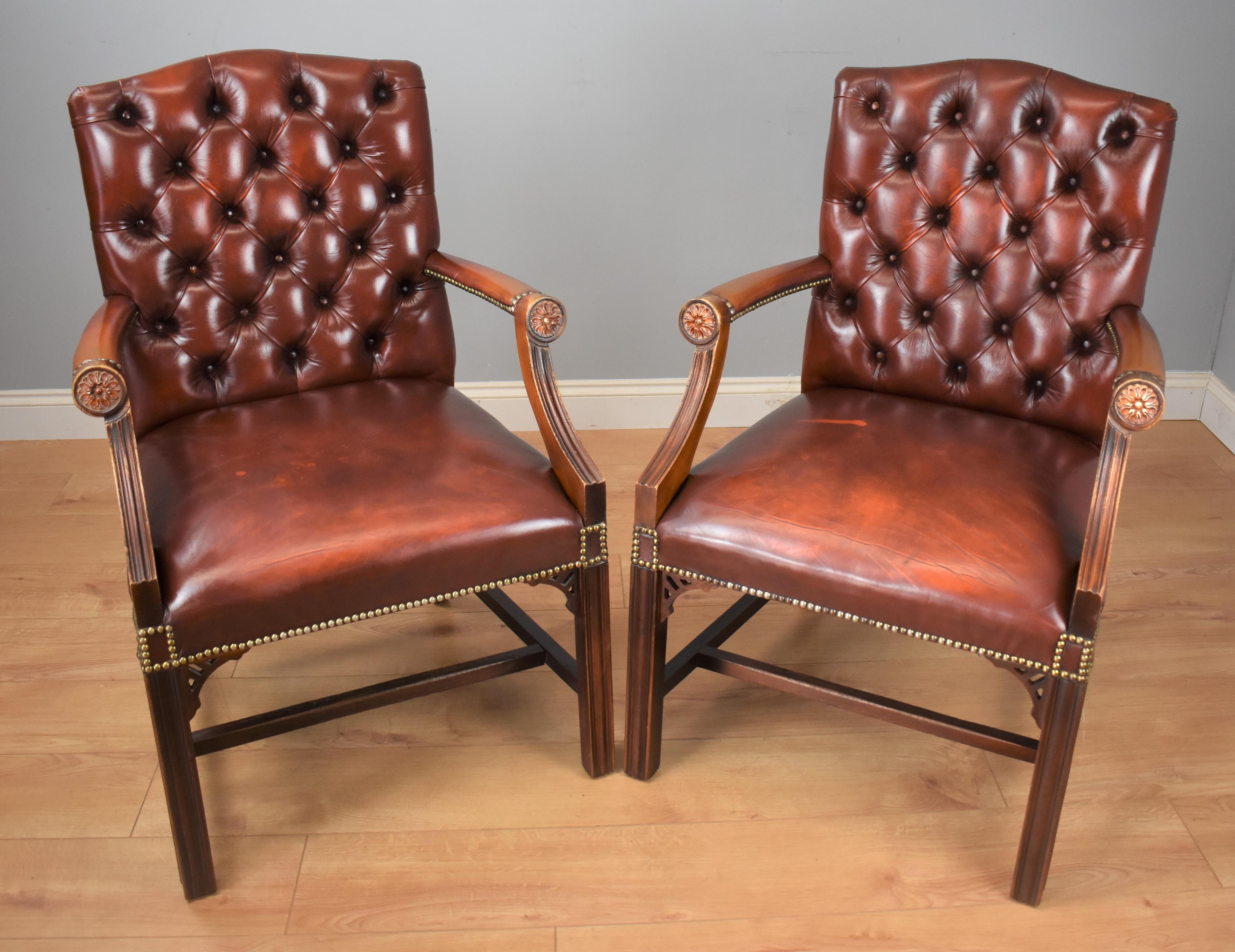 European Pair of Mid-20th Century Leather Gainsborough Chairs