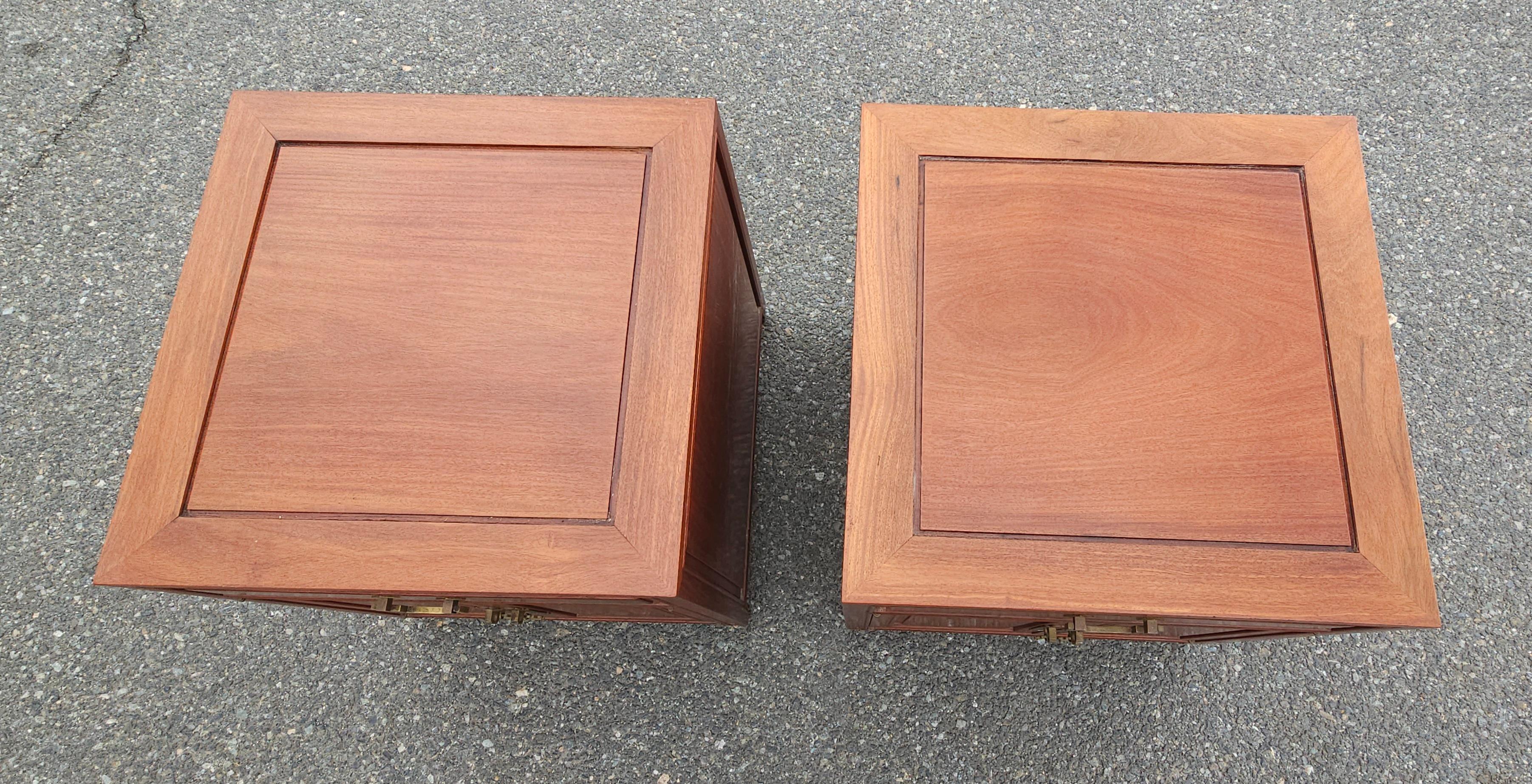 Other Pair Mid 20th Century Ming Style Rosewood Side Table Cabinets with Glass Top For Sale
