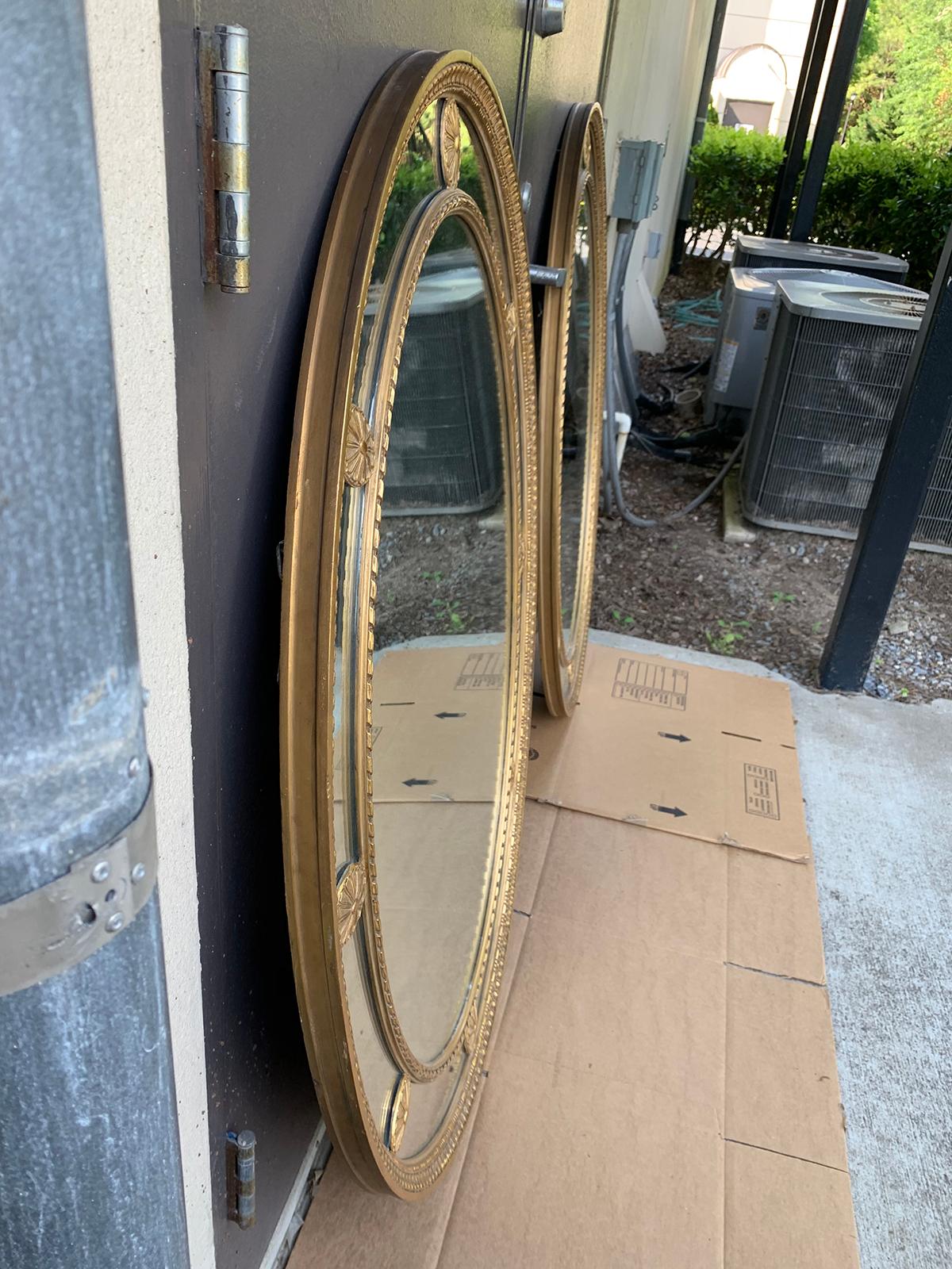 Pair of Mid-20th Century Oval Giltwood George III Style Oval Mirrors circa 1970s 2