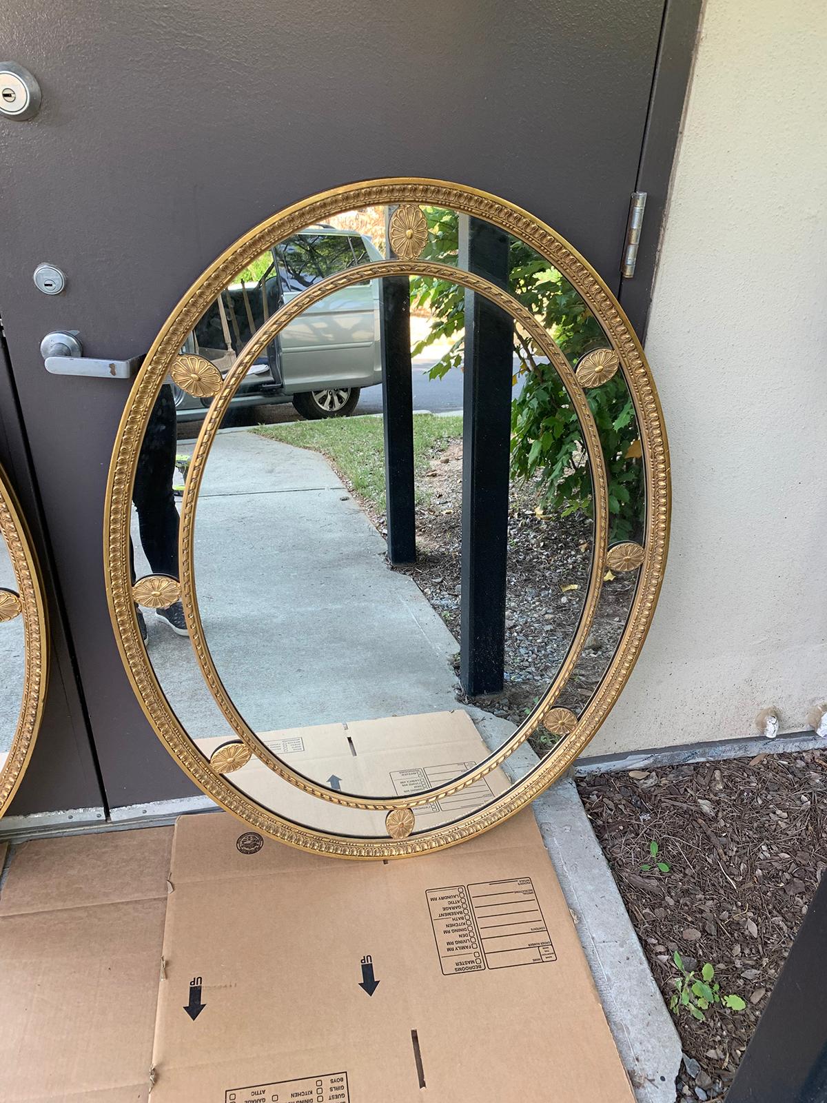 Pair of Mid-20th Century Oval Giltwood George III Style Oval Mirrors circa 1970s 3