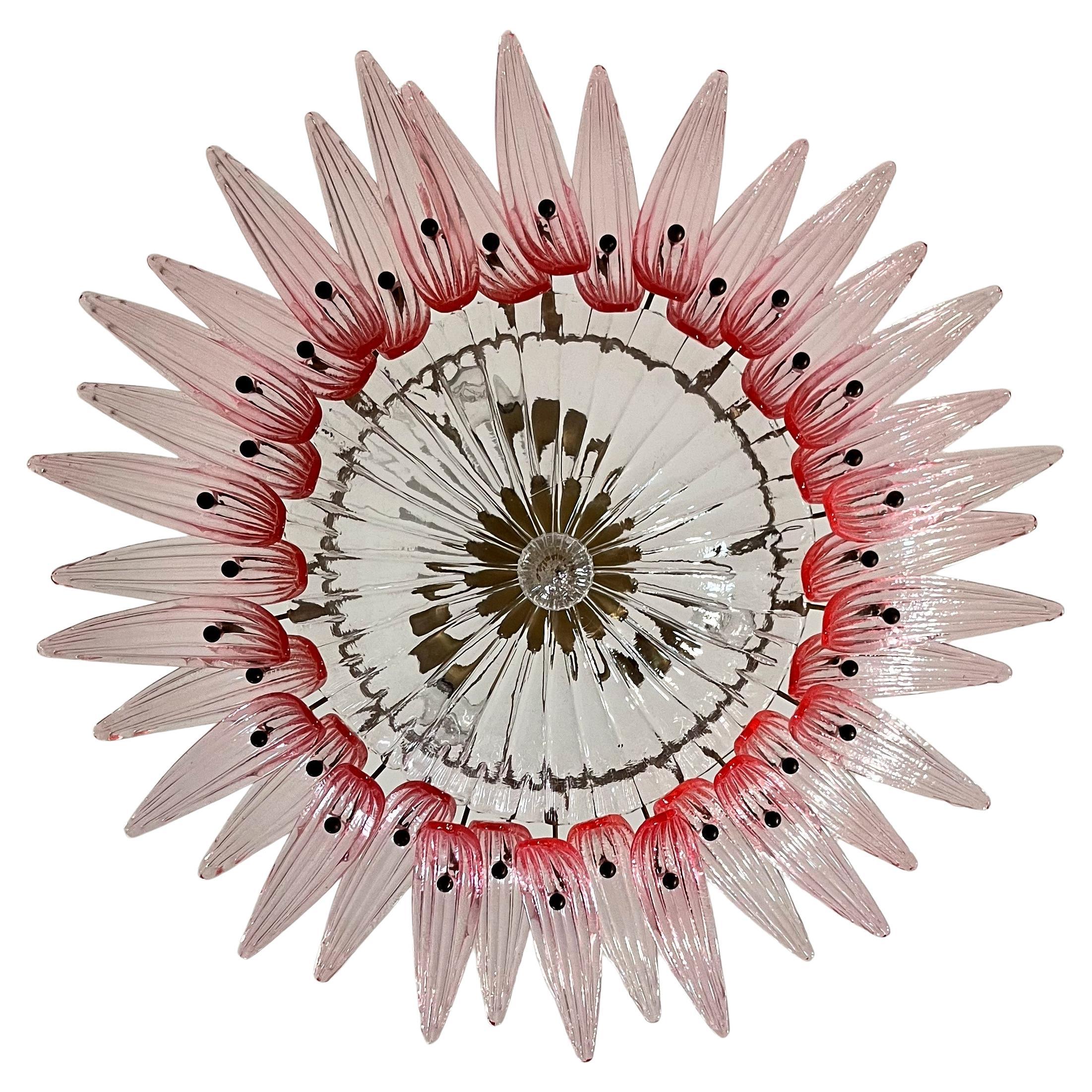 Fine XX secolo Coppia di lampadari di Murano rosa della metà del XX secolo in vendita