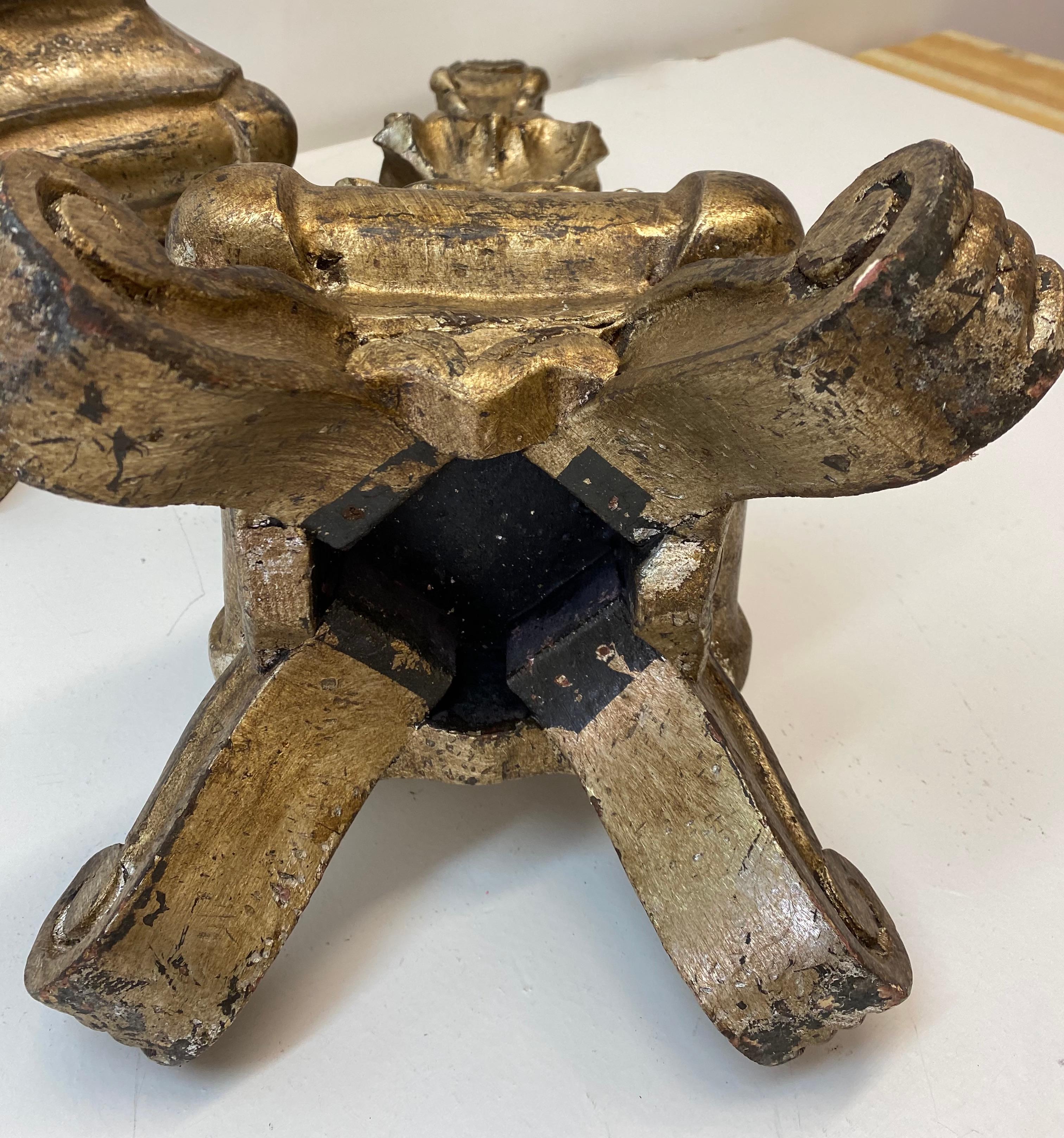 Pair Mid 20th Century Venetian Style Carved Silver Tone Gilt Wood Prickets For Sale 5