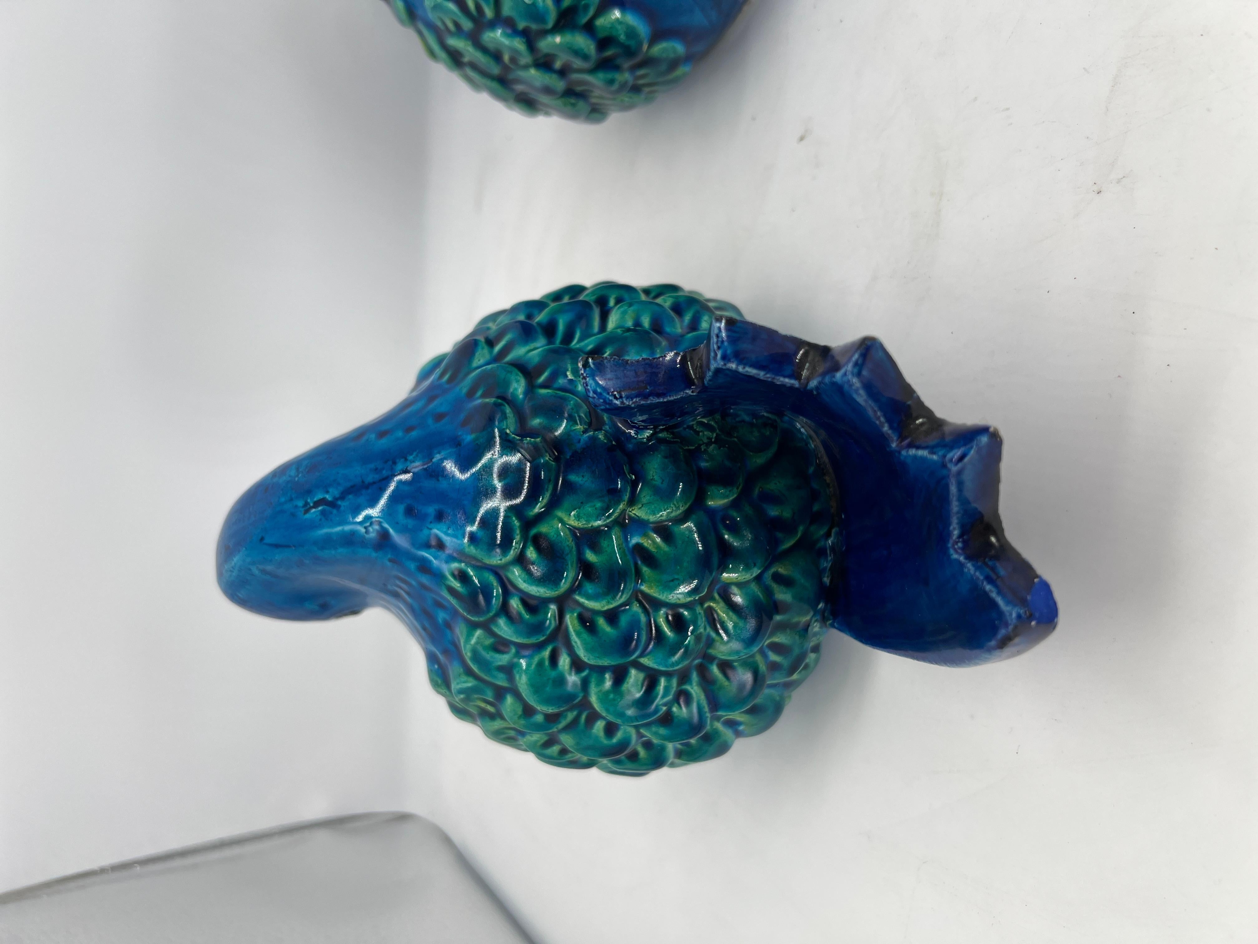 Pair, Mid Century Aldo Londi For Bitossi Ceramic Reminin Blue Bird Sculptures 1