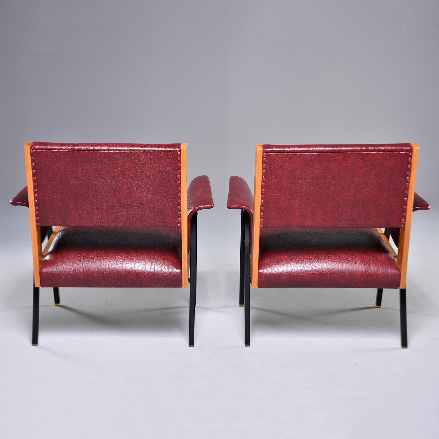 20th Century Pair of Midcentury Armchairs with Wood Frames and Metal Legs