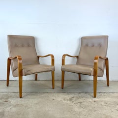 Mid-Century Modern Thonet Style Armchairs, Wood & Vinyl, 20th Century