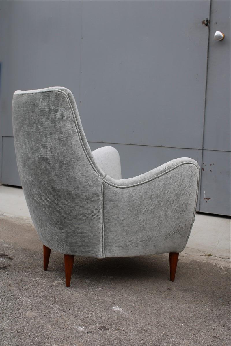 Mid-Century Modern Pair Mid-Century Armchairs Italian Design Gio Ponti Attributed 1950 Velvet Grey