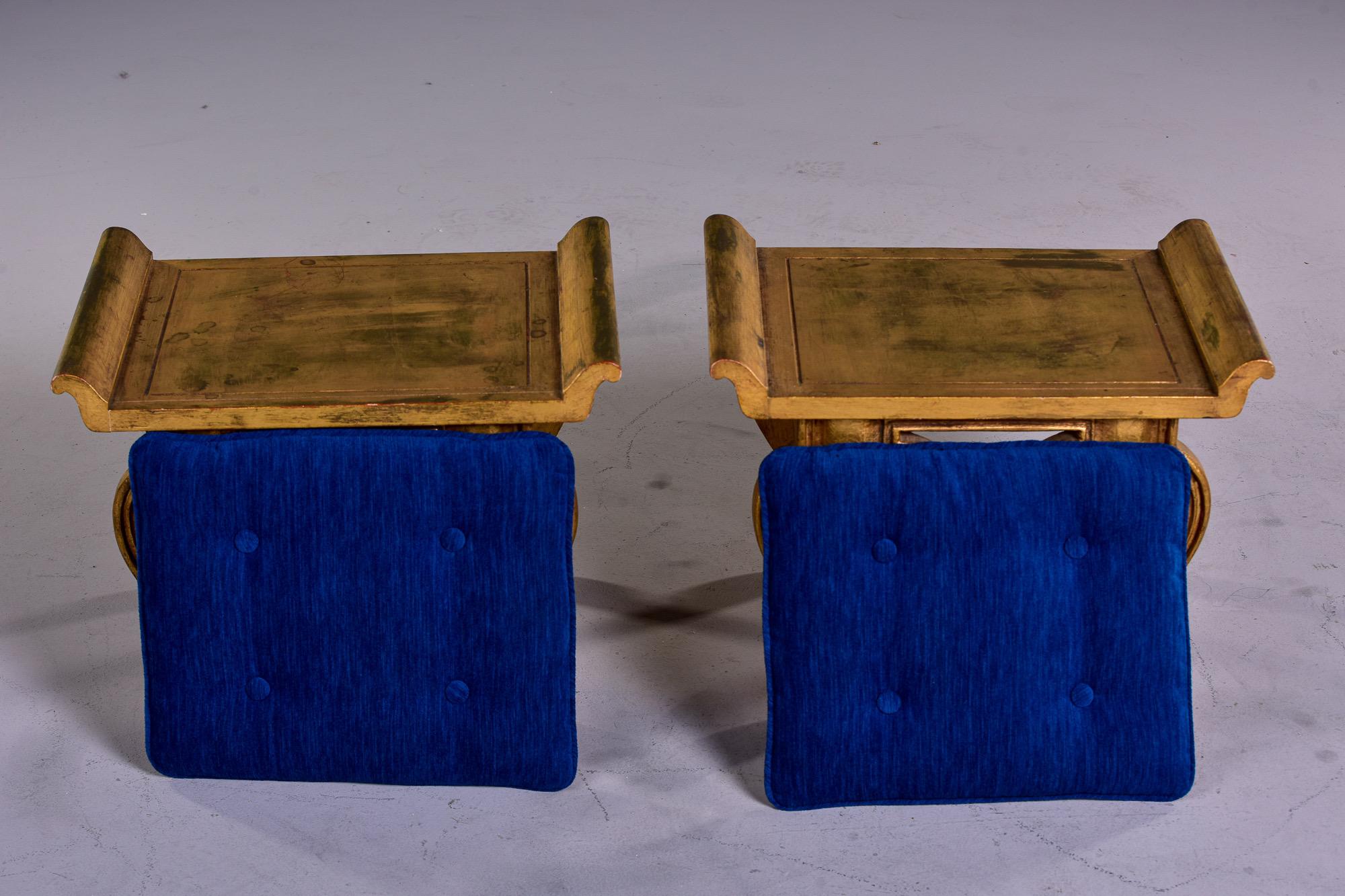 Upholstery Pair Mid Century Asian Style Gilded Stools or Tables