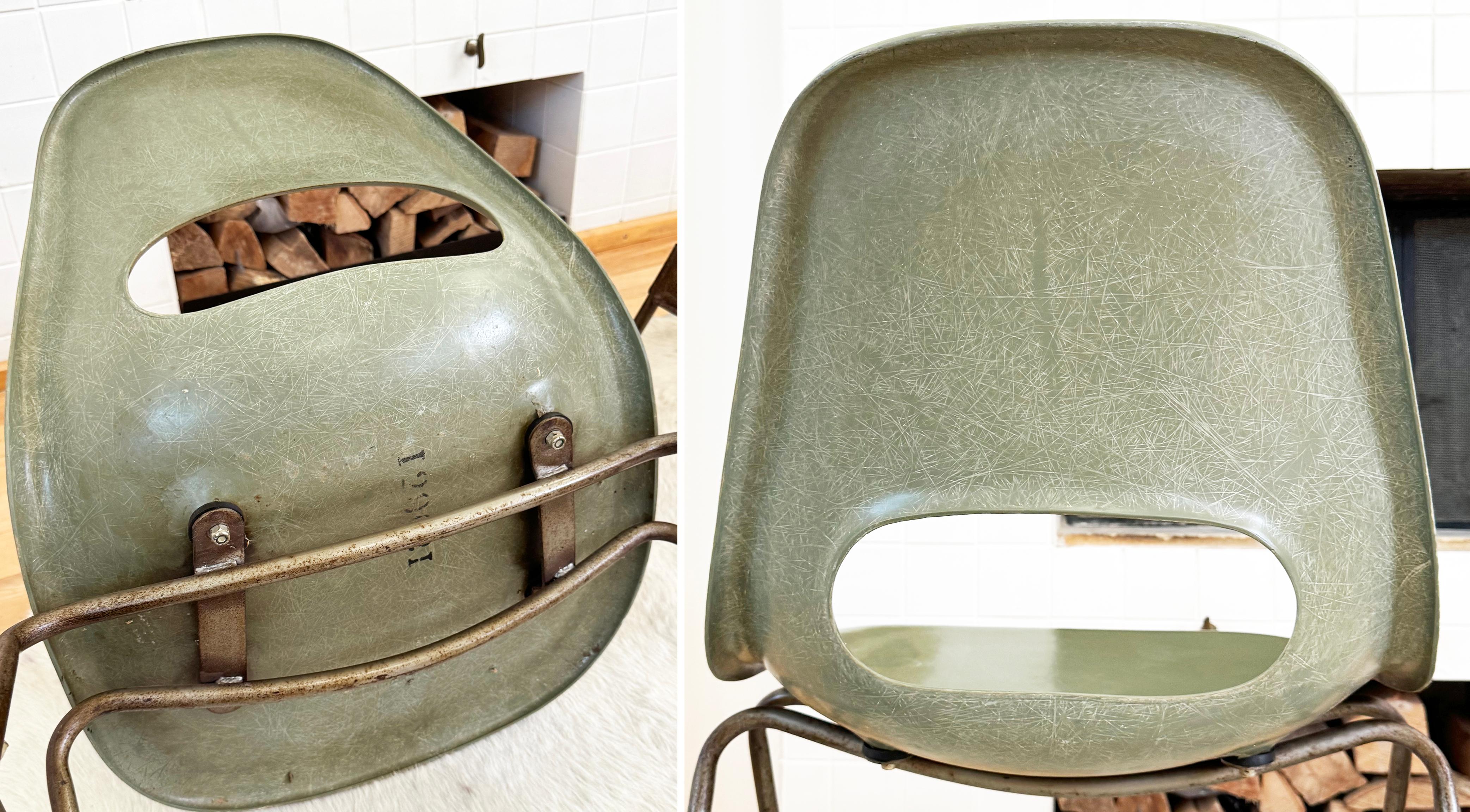 Paire de chaises d'appoint empilables de style Eames en fibre de verre vert avocat du milieu du siècle -2 pcs en vente 1