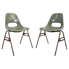 Pair Mid Century Avocado Green Fiberglass Eames Style stacking Side Chair -2 pcs