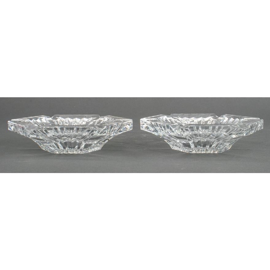 French Pair Mid-Century Baccarat Hexagonal Shaped Crystal Cigar Ashtrays For Sale