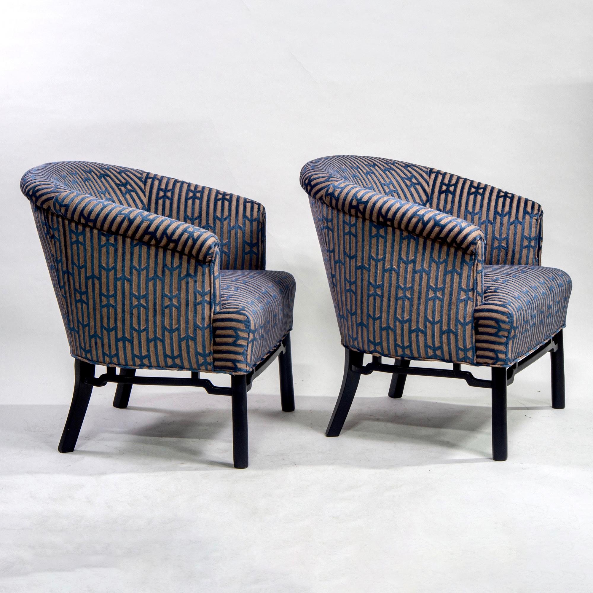 American Pair of Midcentury Baker Club Chairs with New Upholstery