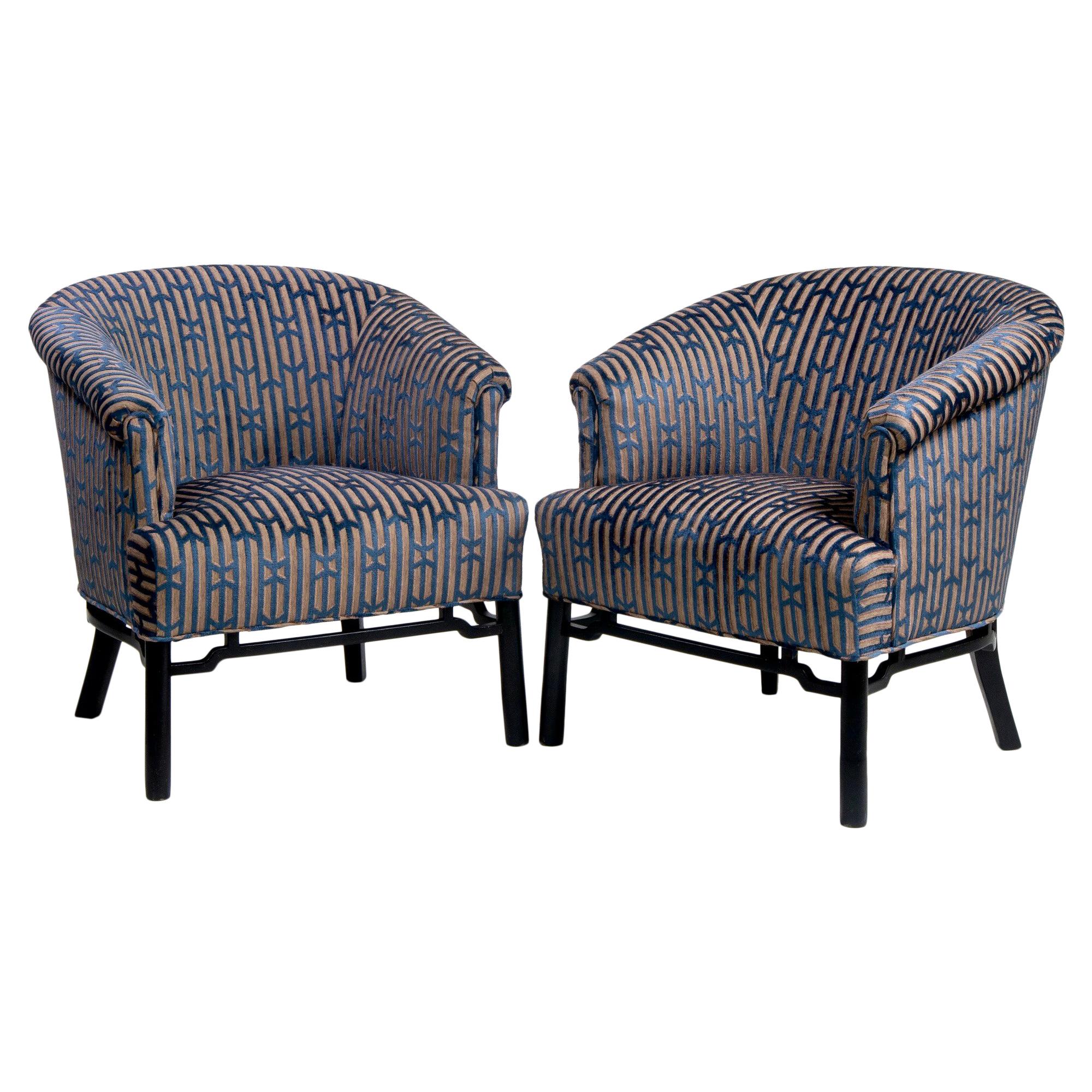 Pair of Midcentury Baker Club Chairs with New Upholstery