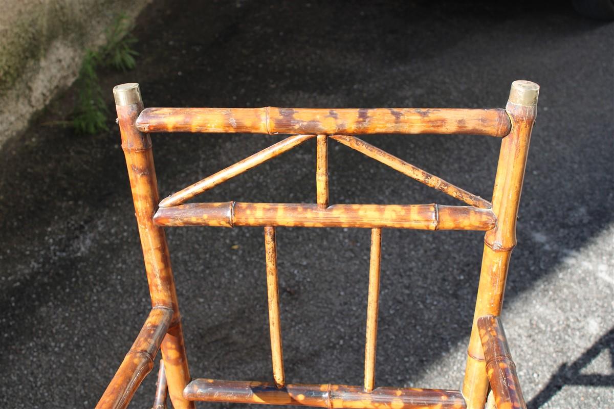 Pair Mid-Century Bamboo Chairs Brass Parts Gabriella Crespi Style 1950s For Sale 5