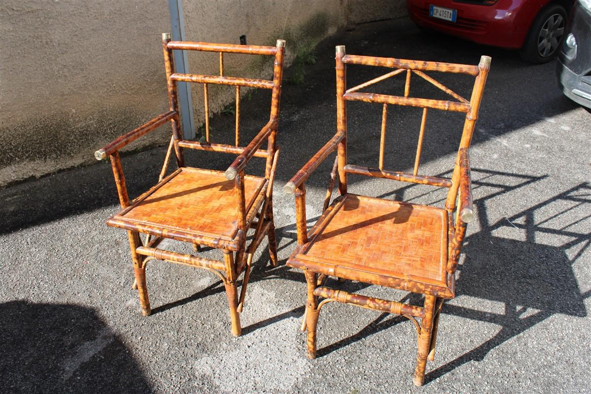 Pair Mid-Century Bamboo Chairs Brass Parts Gabriella Crespi Style 1950s For Sale 7