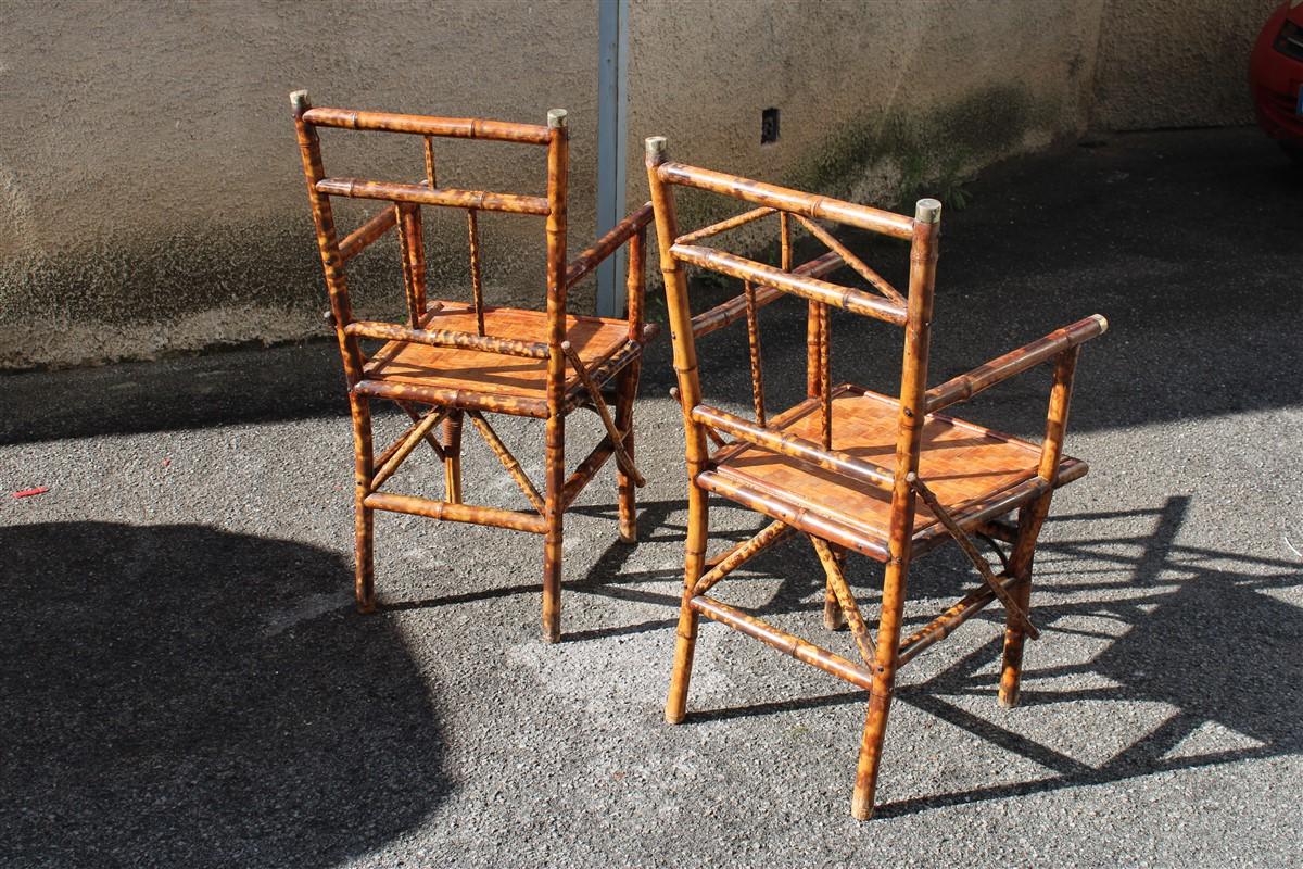 Pair Mid-Century Bamboo Chairs Brass Parts Gabriella Crespi Style 1950s For Sale 8