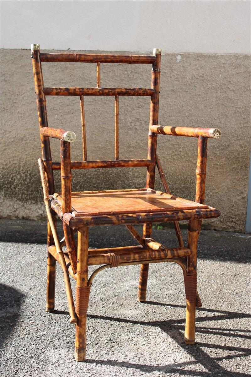 Mid-Century Modern Paire de chaises en bambou mi-siècle avec parties en laiton de style Gabriella Crespi, années 1950 en vente