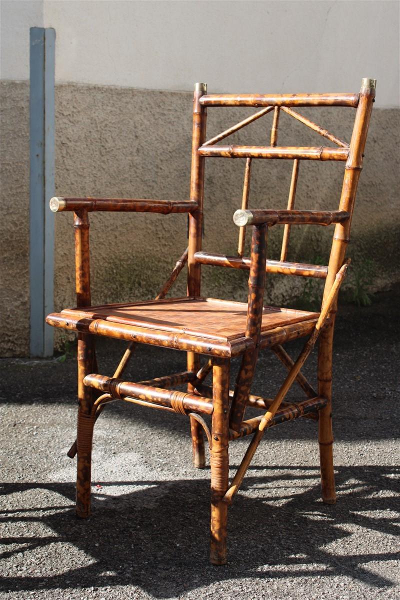 Mid-Century Modern Pair Mid-Century Bamboo Chairs Brass Parts Gabriella Crespi Style 1950s For Sale