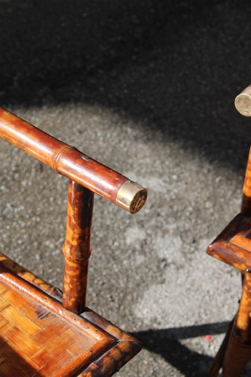 Laiton Paire de chaises en bambou mi-siècle avec parties en laiton de style Gabriella Crespi, années 1950 en vente
