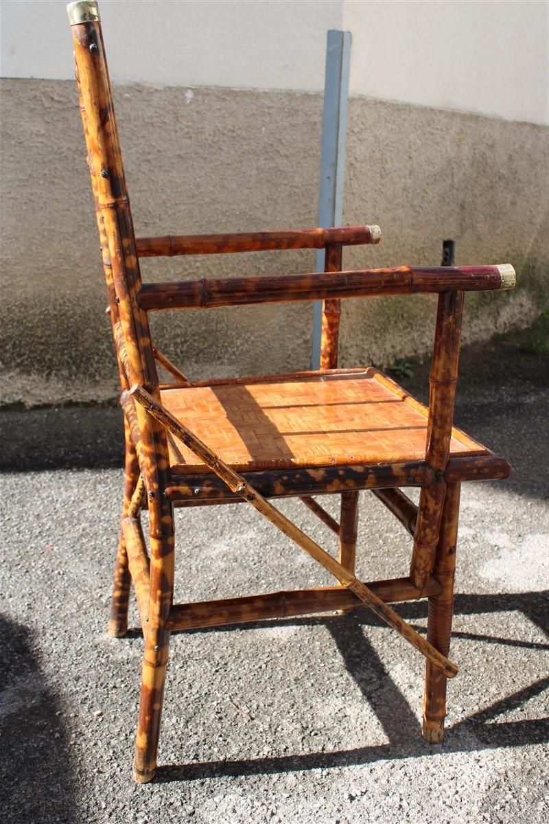 Pair Mid-Century Bamboo Chairs Brass Parts Gabriella Crespi Style 1950s For Sale 1