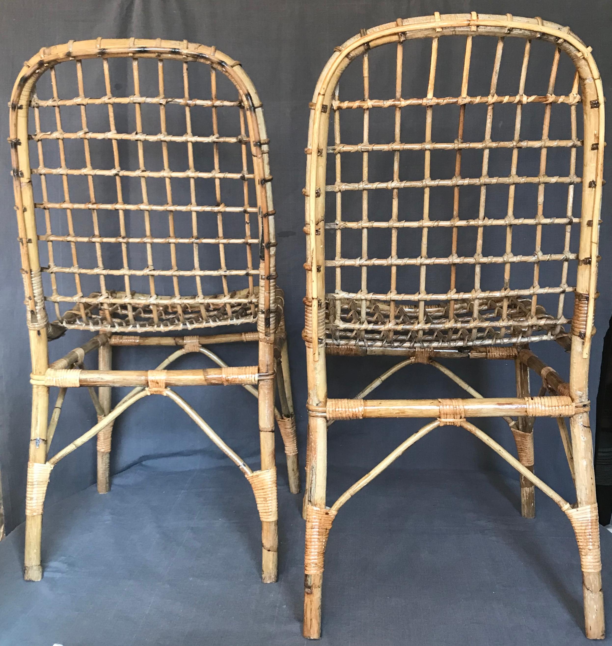 Pair Italian Rattan Side Chairs For Sale 1
