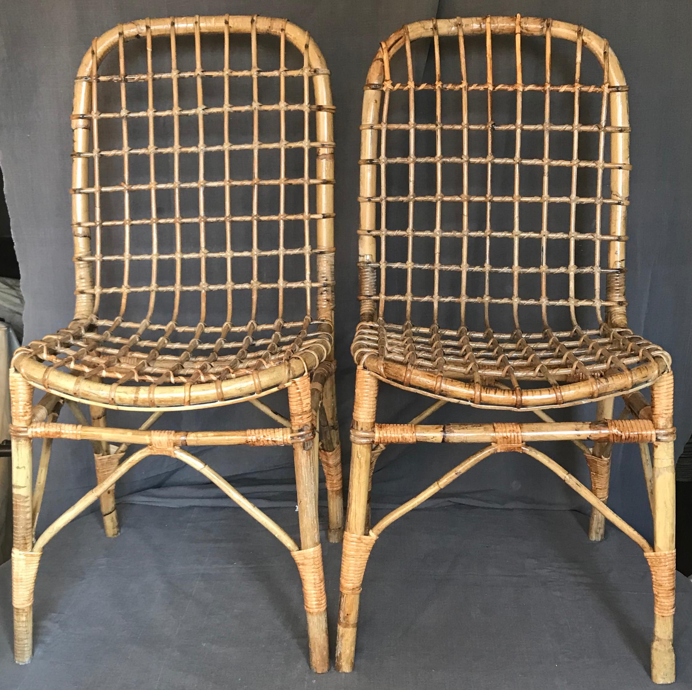 Pair Italian Rattan Side Chairs For Sale 2