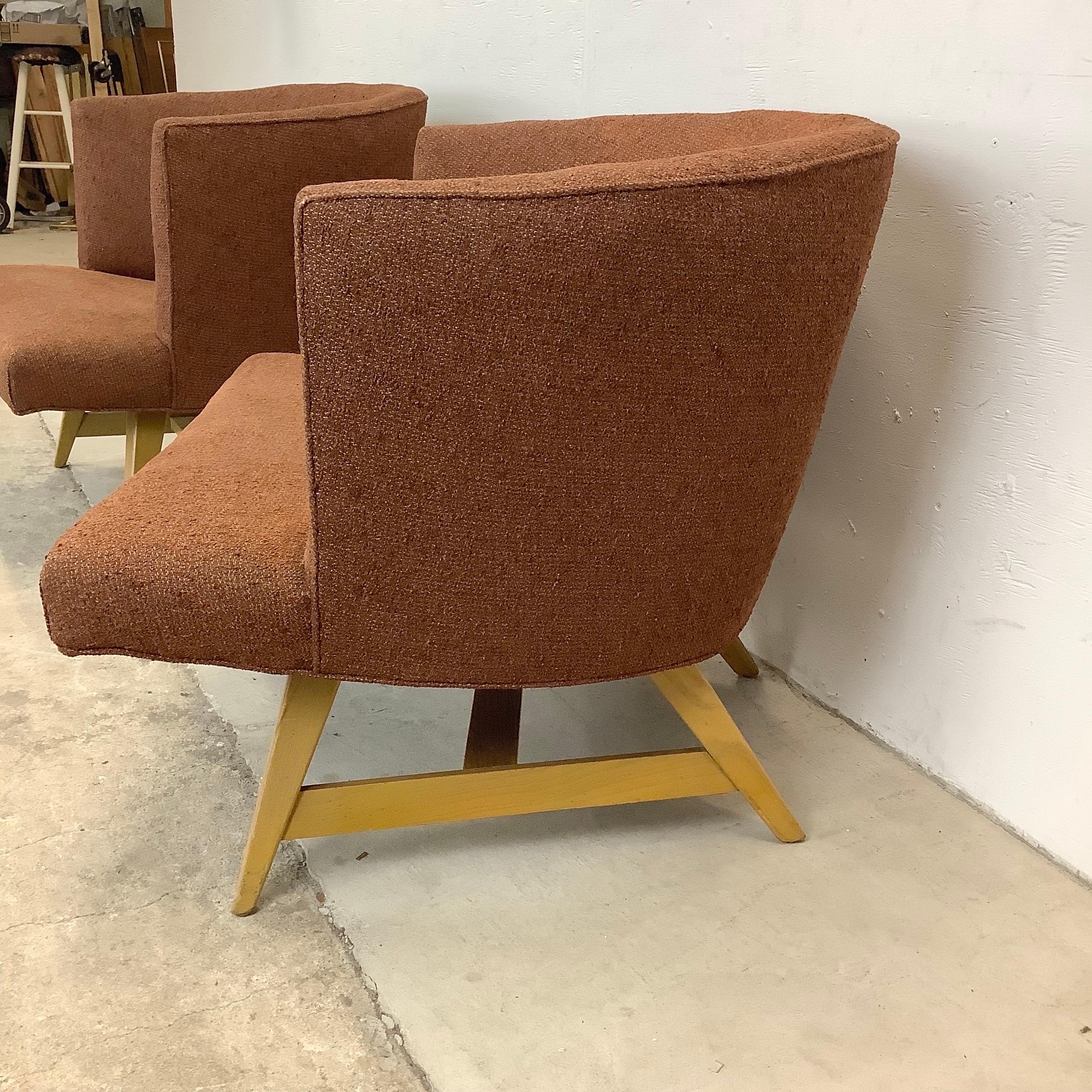 Pair Mid-Century Barrel Back Lounge Chairs For Sale 3
