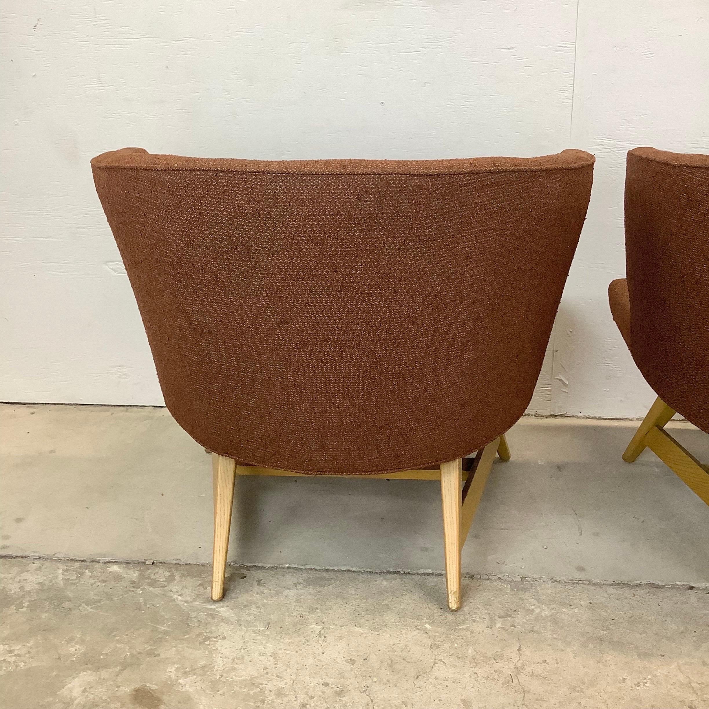 Upholstery Pair Mid-Century Barrel Back Lounge Chairs For Sale