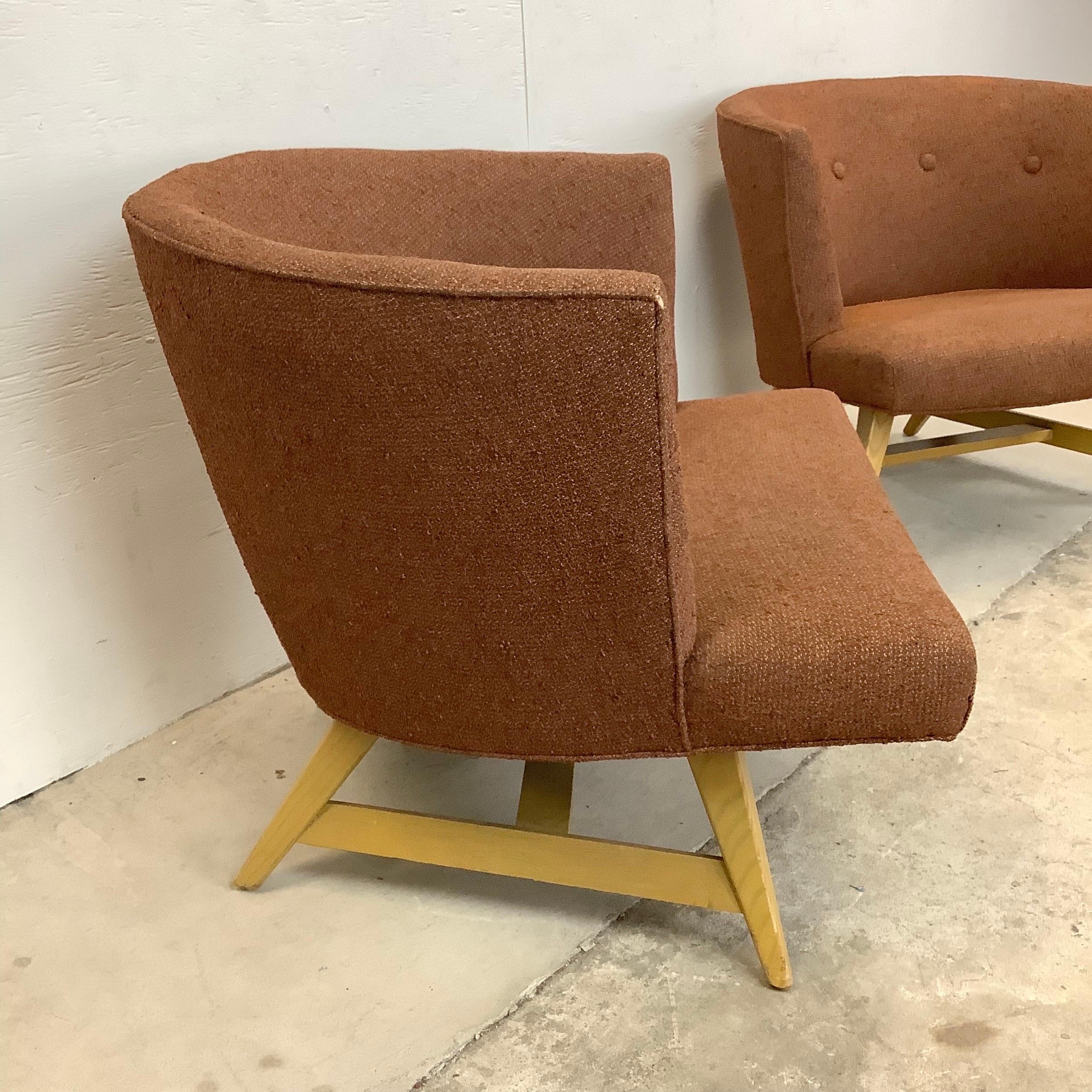 Pair Mid-Century Barrel Back Lounge Chairs For Sale 2