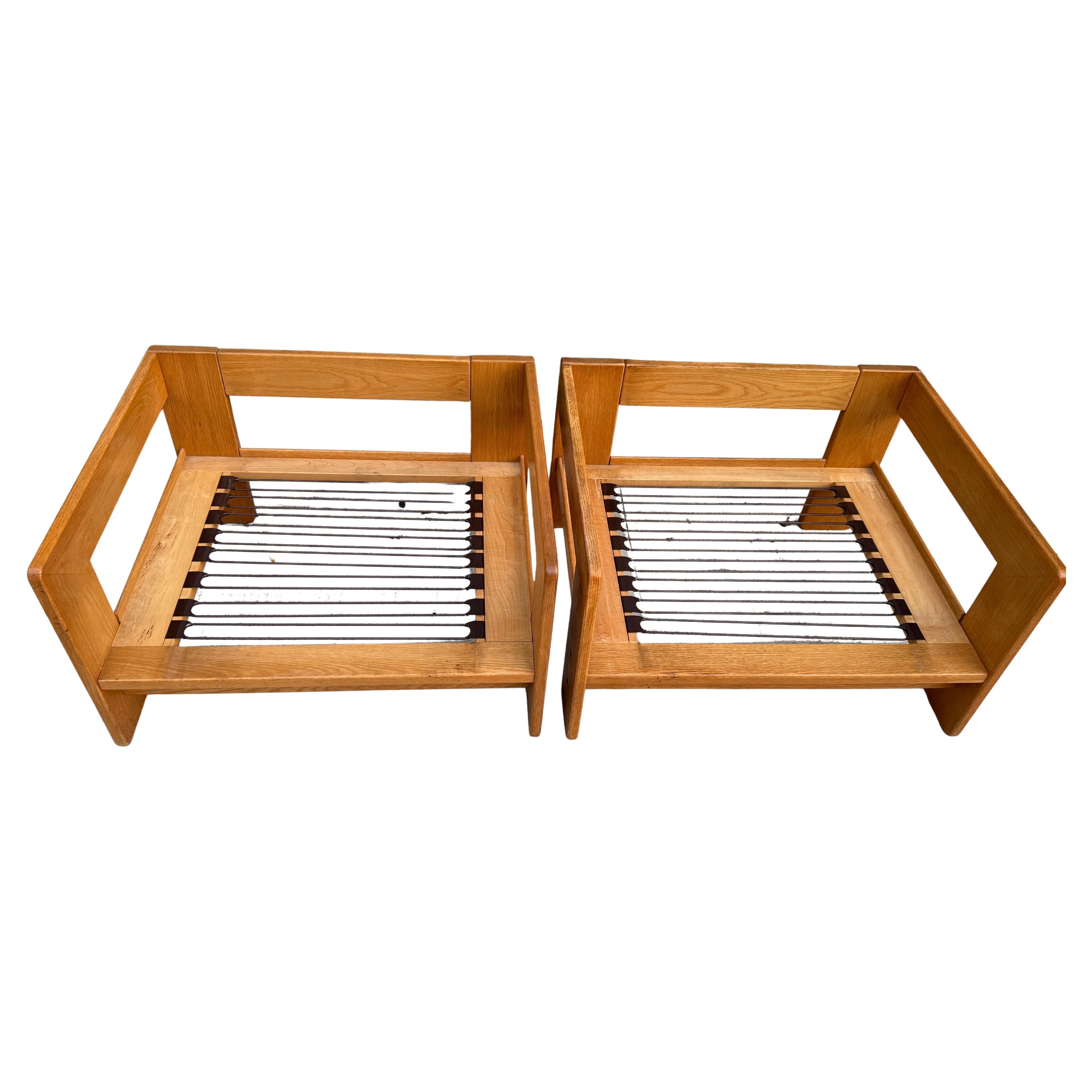 Ein Paar Bastiano Eiche Leder Sessel aus der Mitte des Jahrhunderts von Afra & Tobia Scarpa im Angebot 3