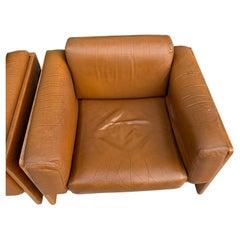Pair mid century Bastiano Oak Leather lounge chairs by Afra & Tobia Scarpa
