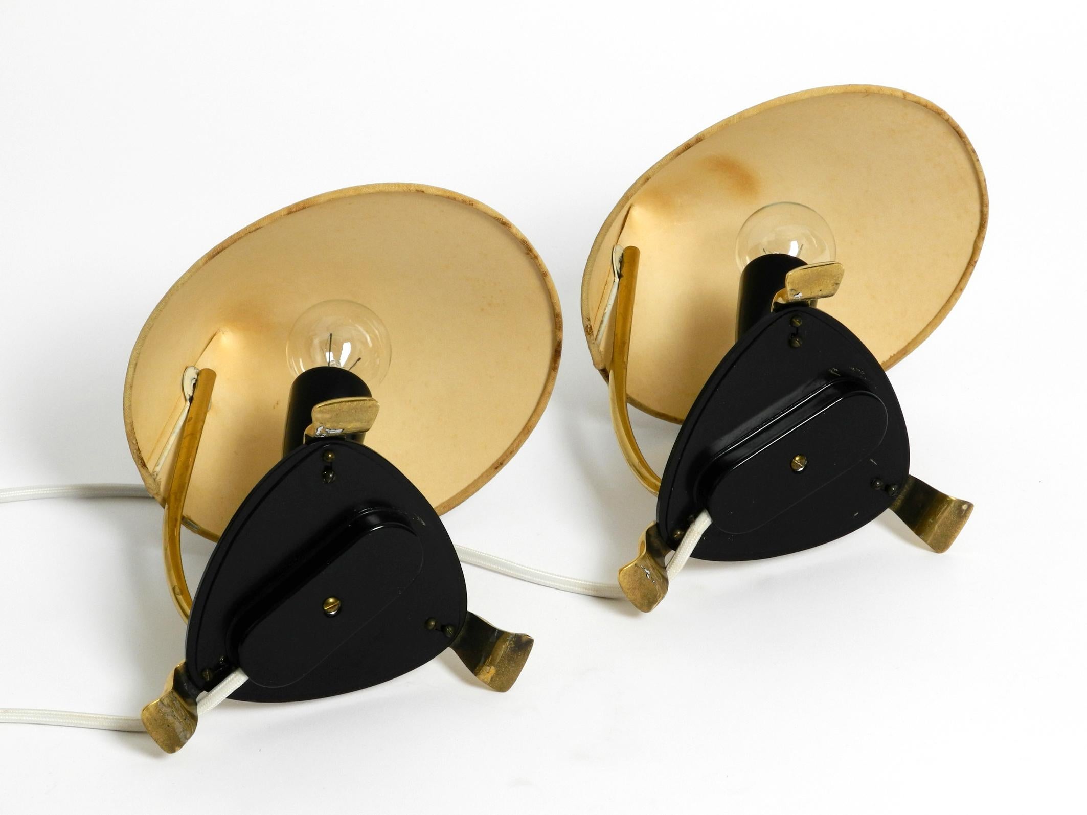 Mid-20th Century Pair of Midcentury Bedside Lamps Made of Brass and Plexiglass with Fabric Shades