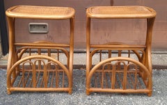 Pair Mid Century Bohochic Rattan Magazine Rack Side Tables