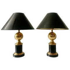 Pair Mid Century Brass ad Metal Lacquered Maison Charles Style Table Lamps