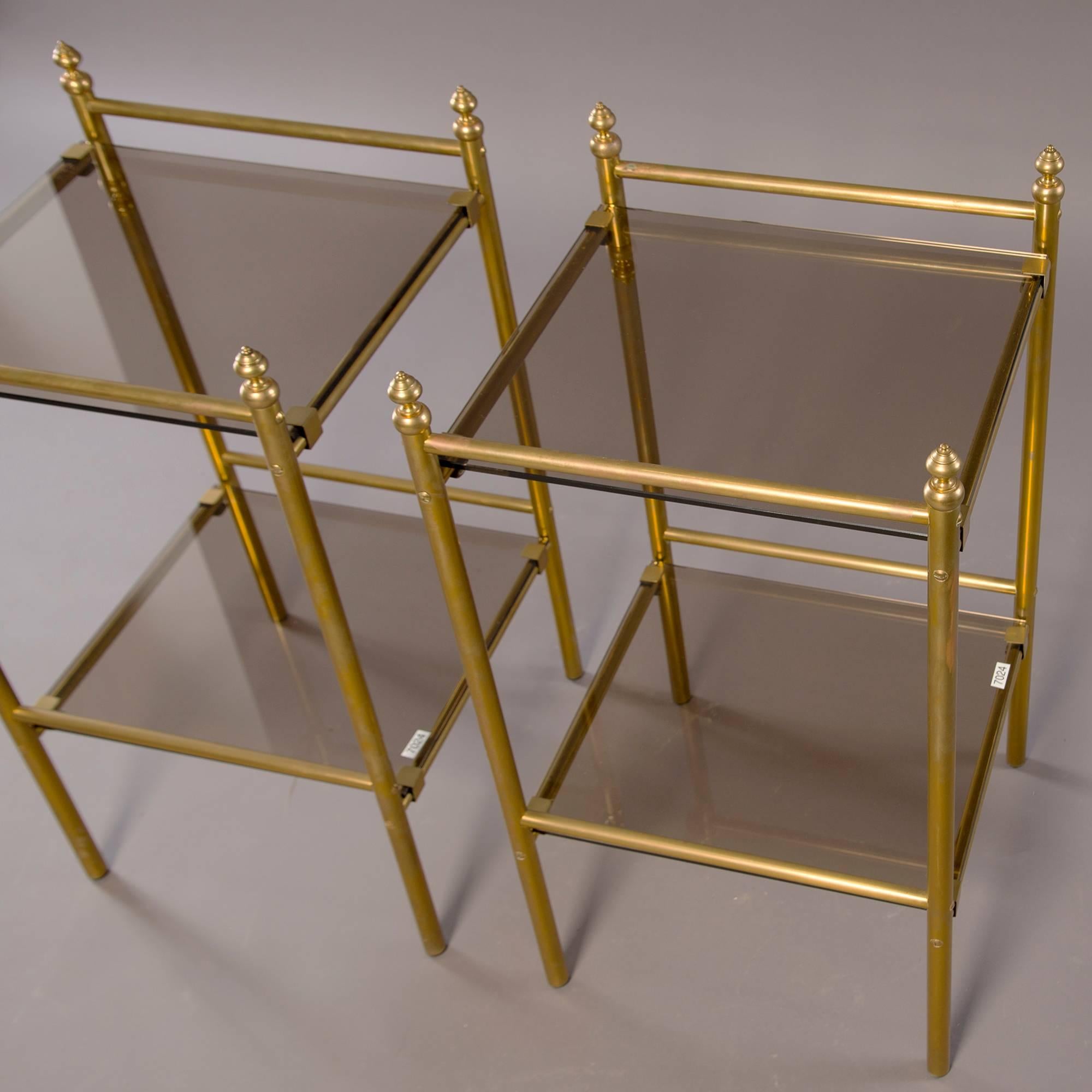 Mid-Century Modern Pair of Midcentury Brass and Glass Side Tables