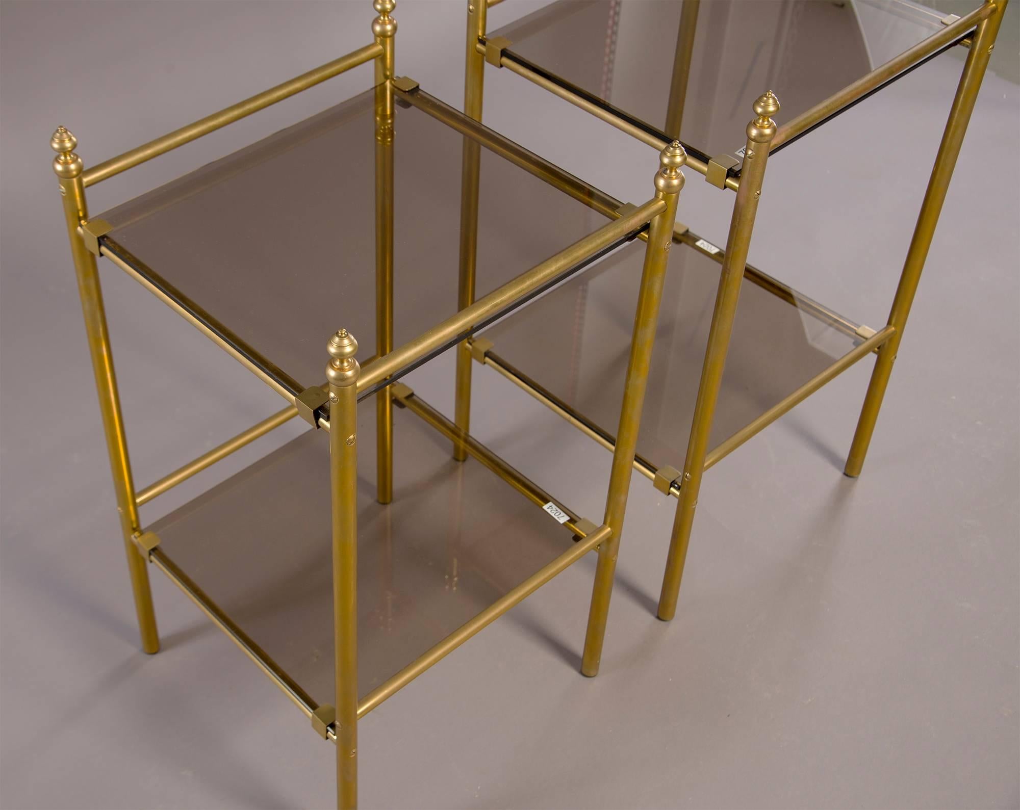 French Pair of Midcentury Brass and Glass Side Tables