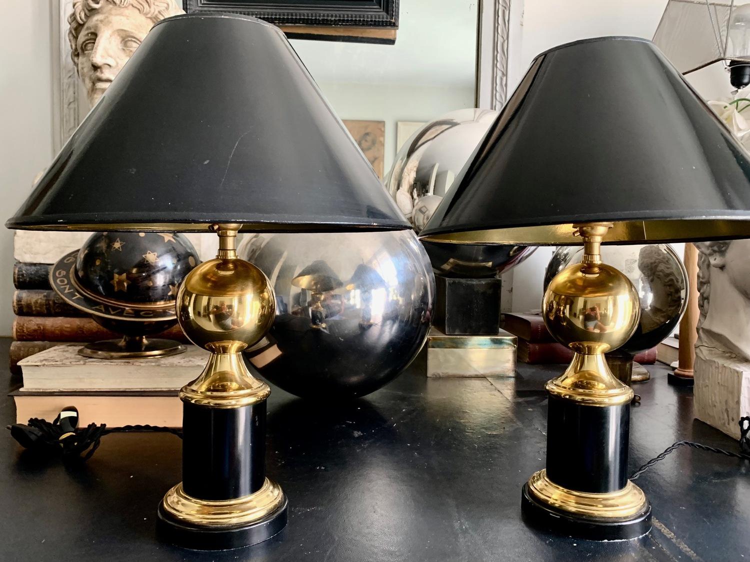 French Pair Mid Century Brass And Metal Lacquered Maison Charles Syle Table Lamps For Sale