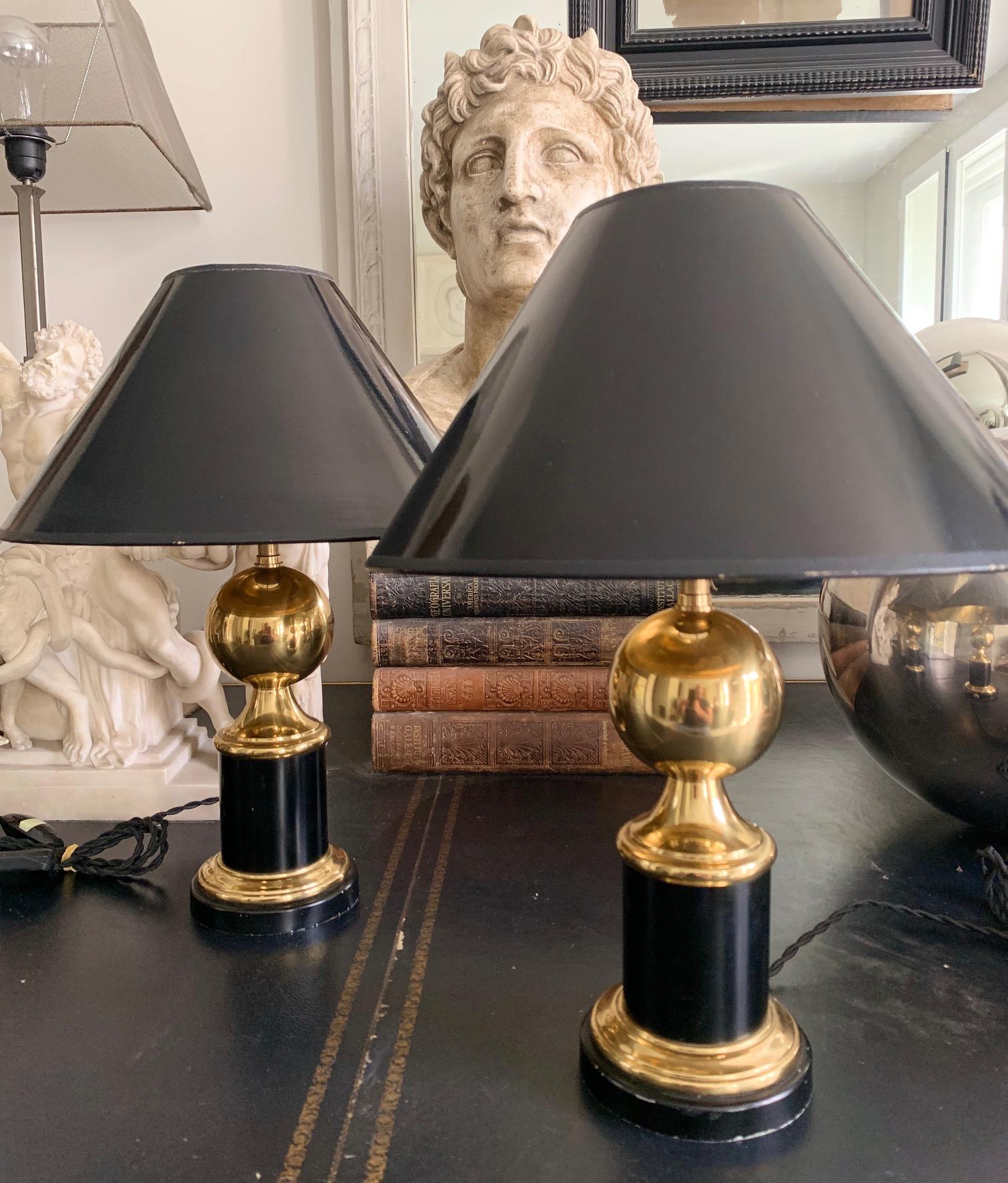 20th Century Pair Mid Century Brass And Metal Lacquered Maison Charles Syle Table Lamps For Sale