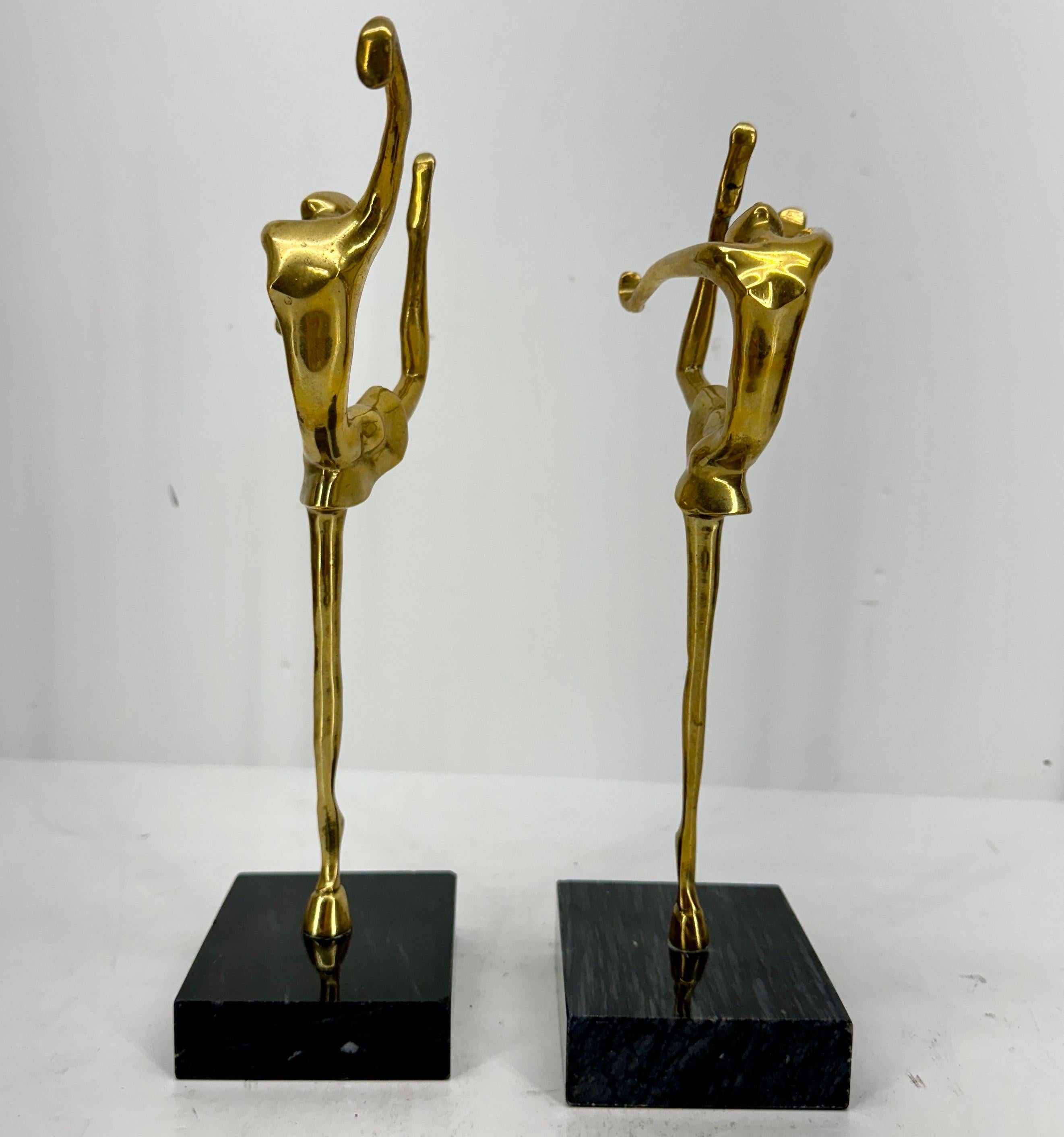 Pair Mid-Century Brass Ballerinas Table Sculptures on Marble For Sale 1