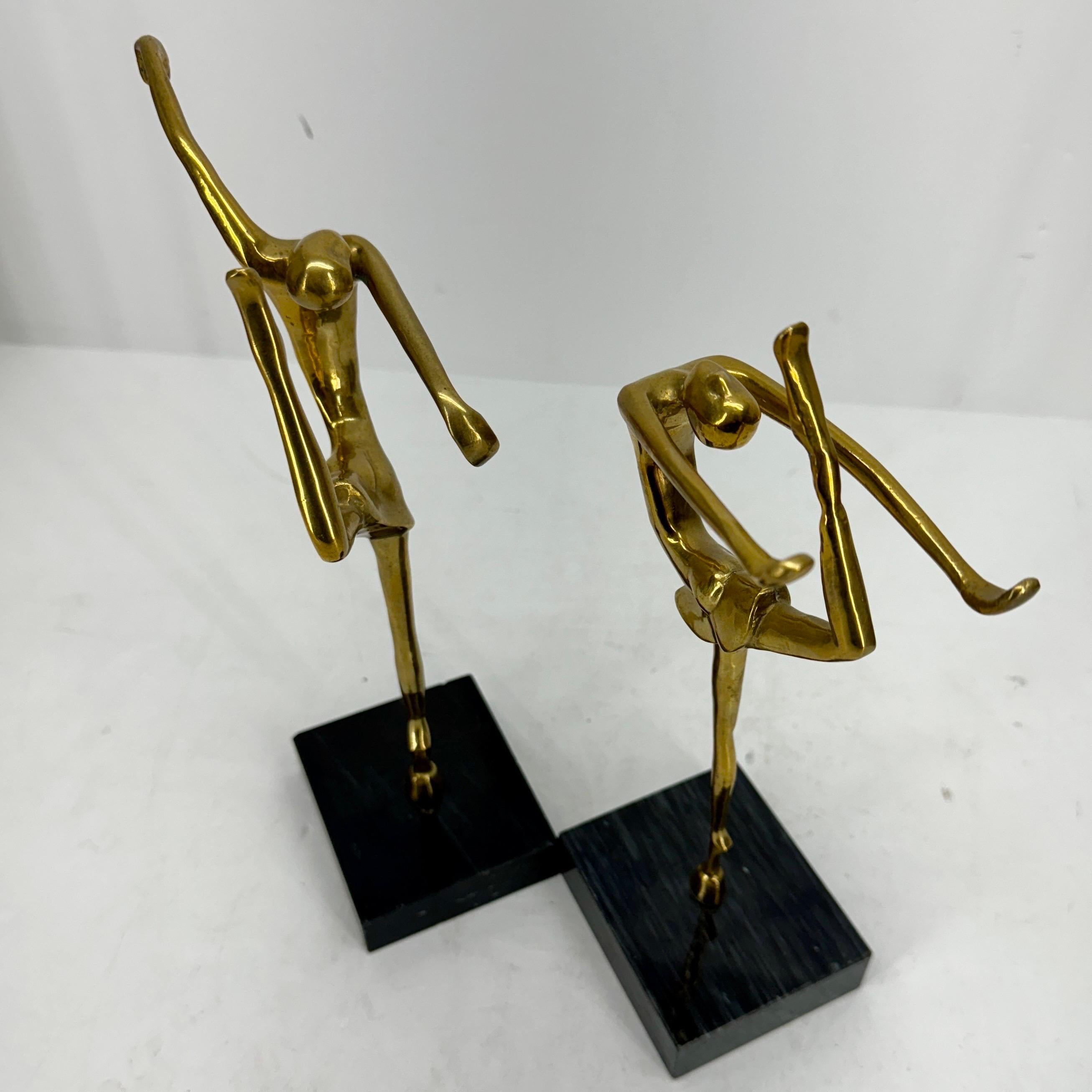 Pair Mid-Century Brass Ballerinas Table Sculptures on Marble For Sale 2