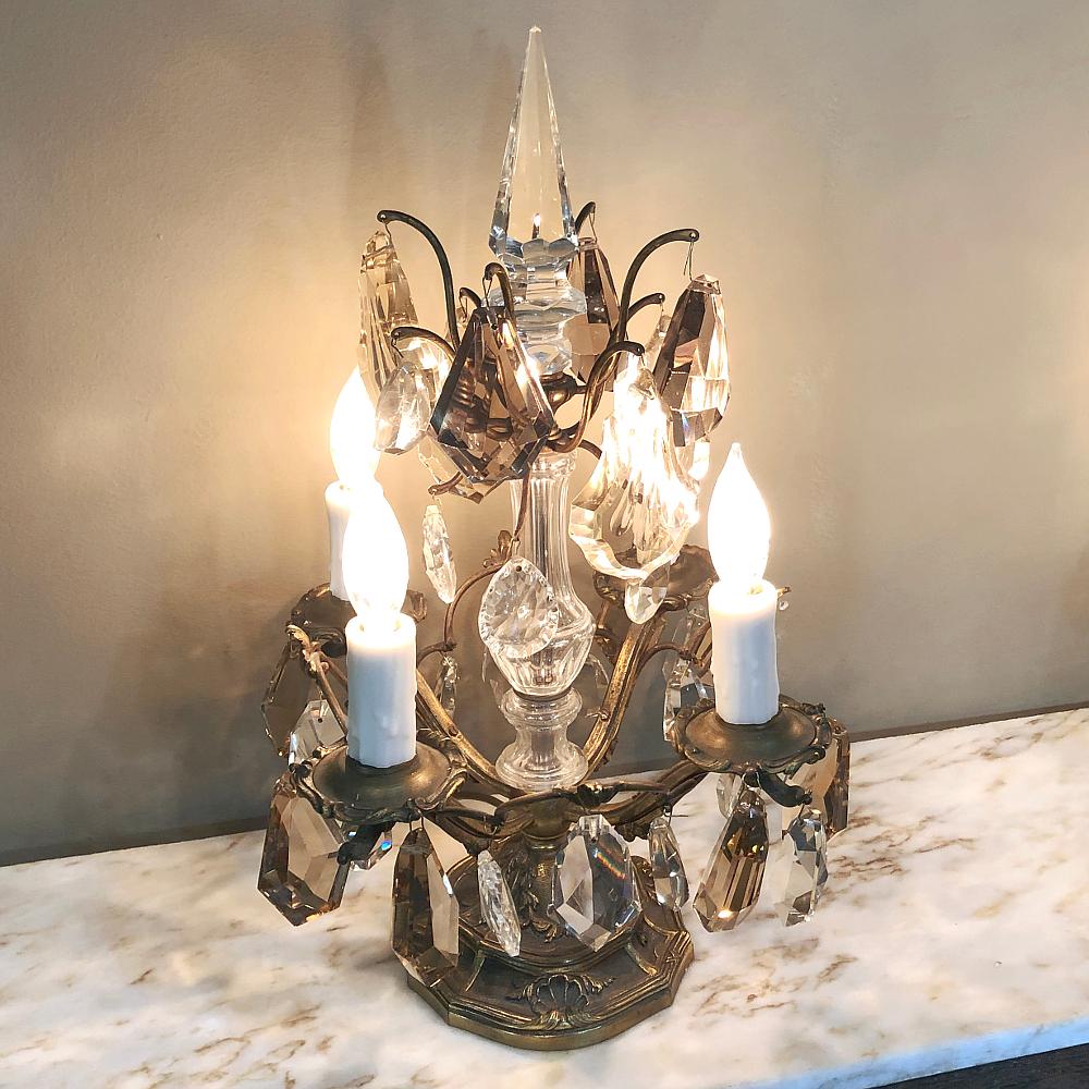 Pair of Midcentury Brass and Crystal Neoclassical Girandoles or Sconces For Sale 5