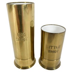 Vintage Pair Mid-Century Brass Shotgun Shell "Big Shot" 2oz, "Little Shot" 1oz, Jiggers