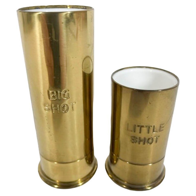 Pair Mid-Century Brass Shotgun Shell Big Shot 2oz, Little Shot